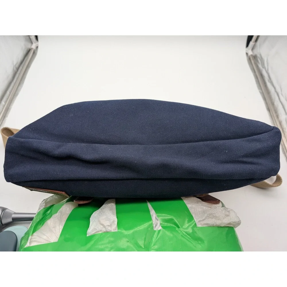 Tommy Hilfiger Navy Blue Canvas Messenger Bag Leather Trim Laptop Sleeve Mens